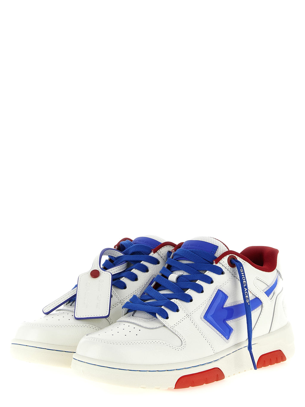 Off-White Blaue Leder-Sneaker im Athletic-Stil