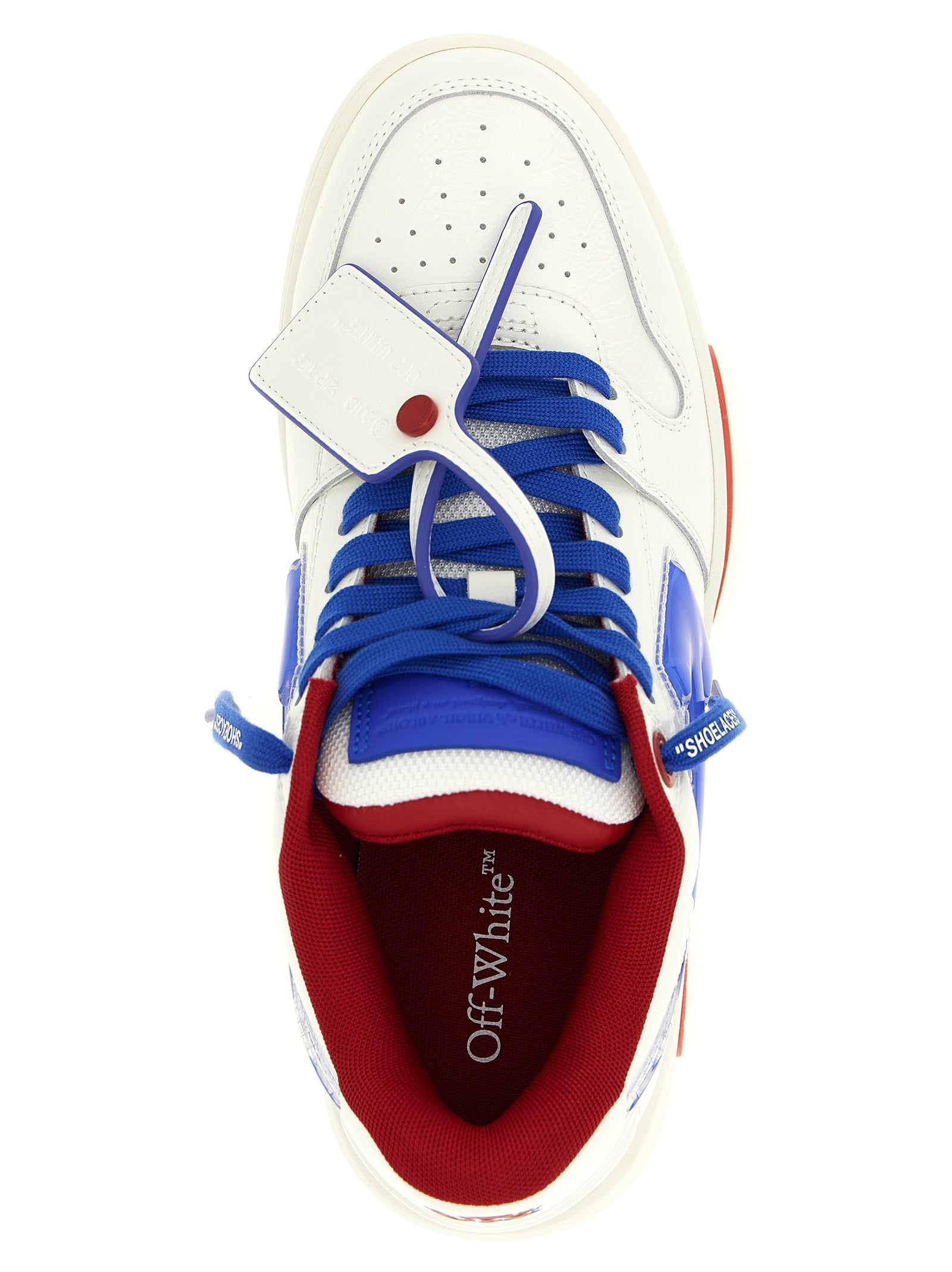 Off-White Blaue Leder-Sneaker im Athletic-Stil