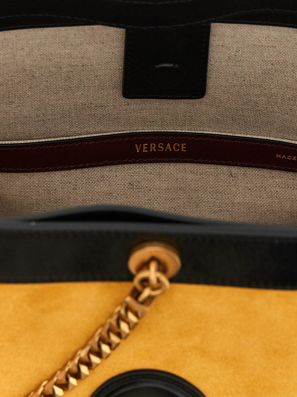 Versace Zweifarbige Schultertasche aus Kalbsleder