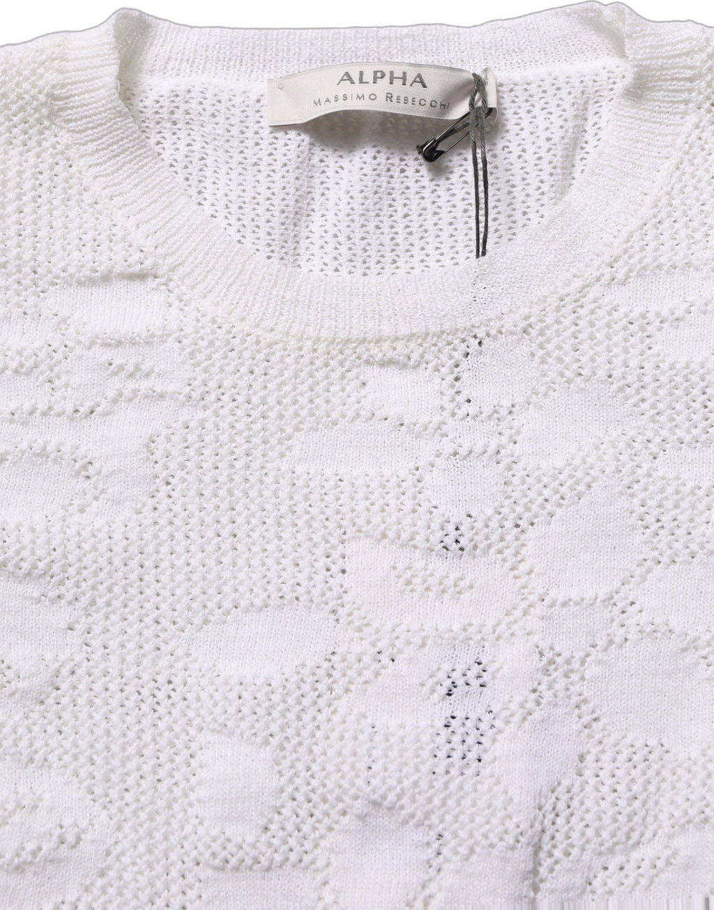 Alpha Studio Weiße Bluse mit Blumen-Spitzenstrick und kurzen Ärmeln