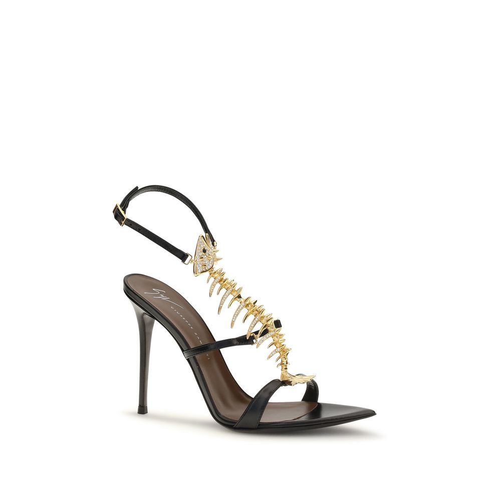 Giuseppe Zanotti Schwarze Bos Taurus Kalbsleder-Sandalen mit Stilettoabsatz