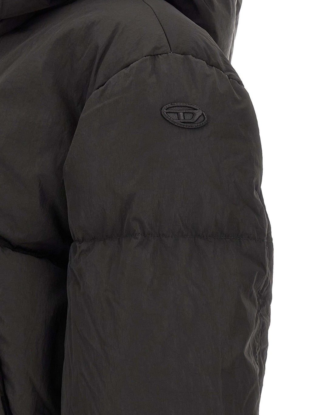 Diesel Schwarze Polyamid-Jacke in voller Länge