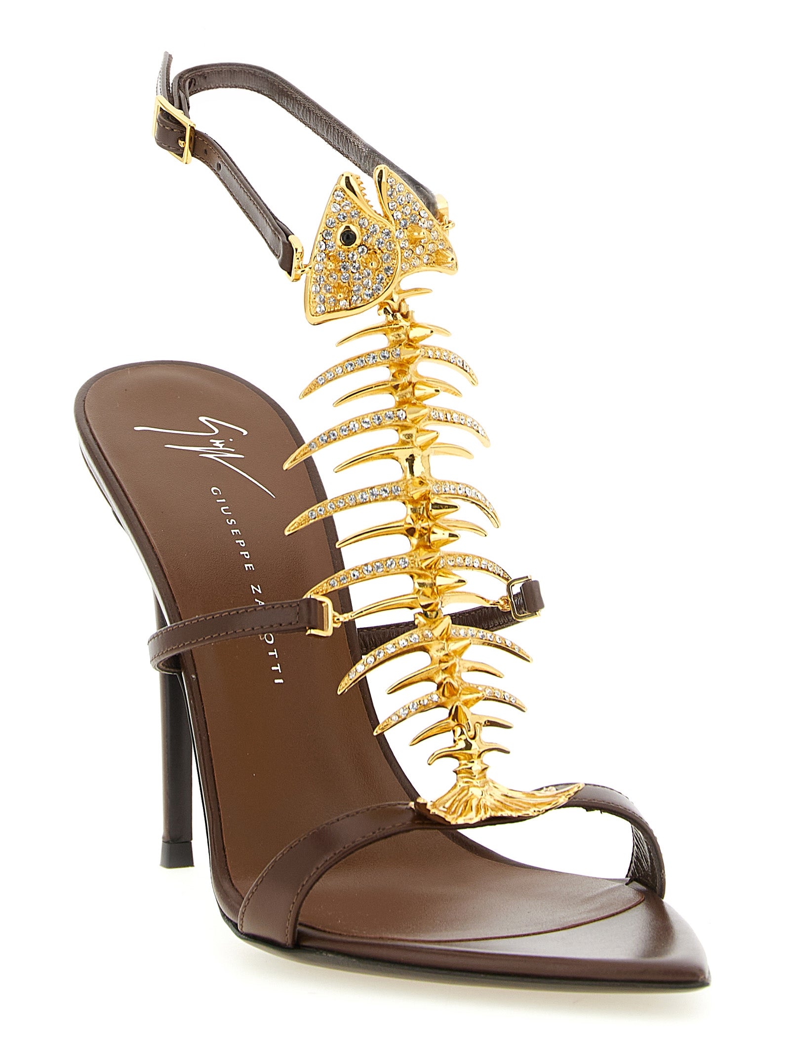 Giuseppe Zanotti Braune Sandalen mit Stilettoabsatz aus Lammleder