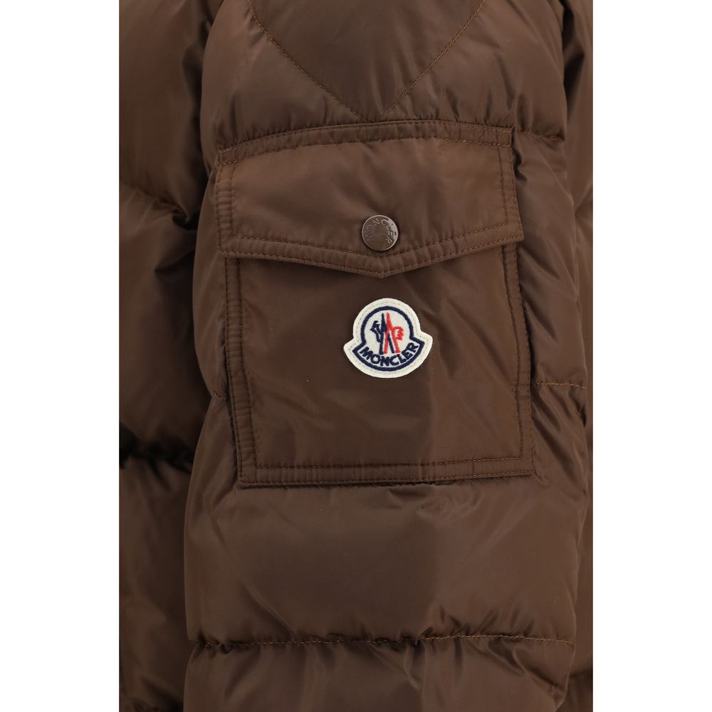 Moncler Braune Polyamid-Jacke in voller Länge