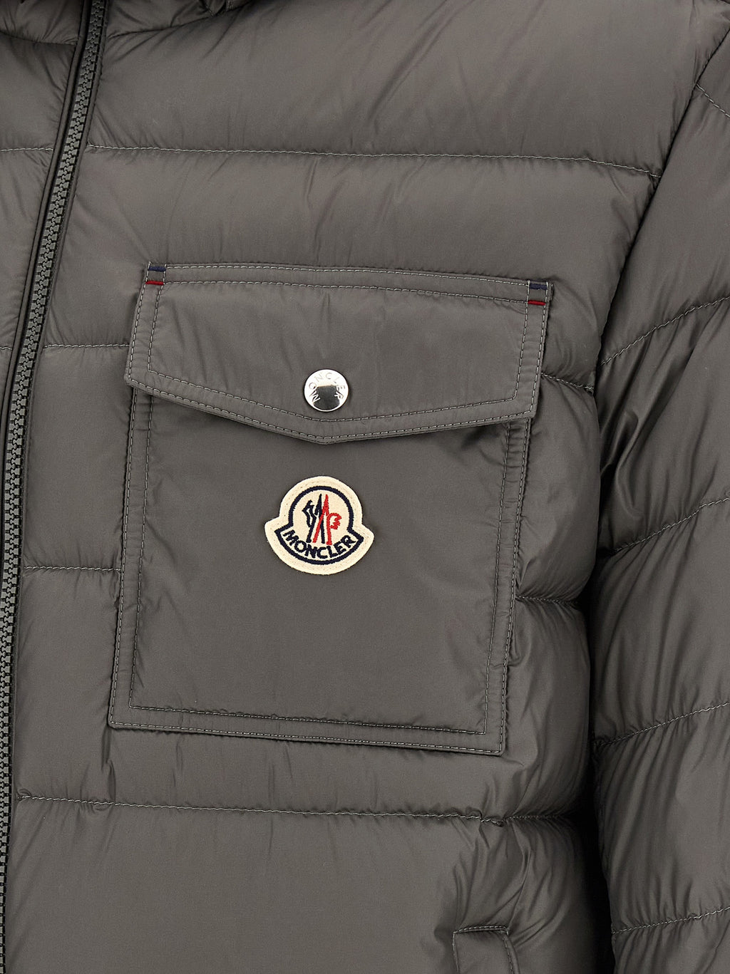 Moncler Graue Polyamid-Jacke in voller Länge