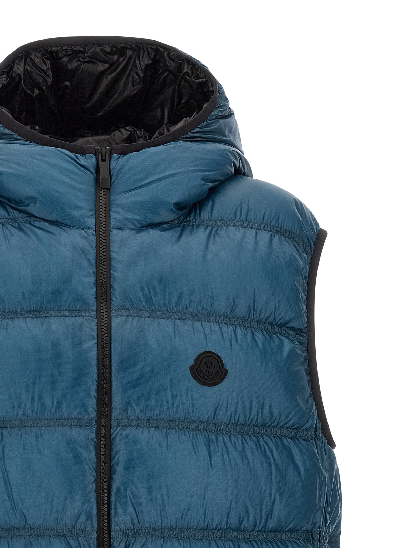 Moncler Blaue Polyamid-Jacke in voller Länge