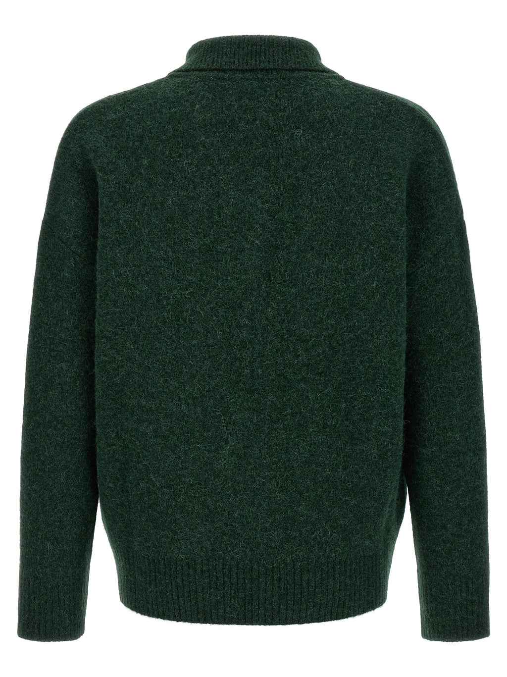 Ami Paris Zweifarbige Polo-Shirt aus Alpakawolle und Leder