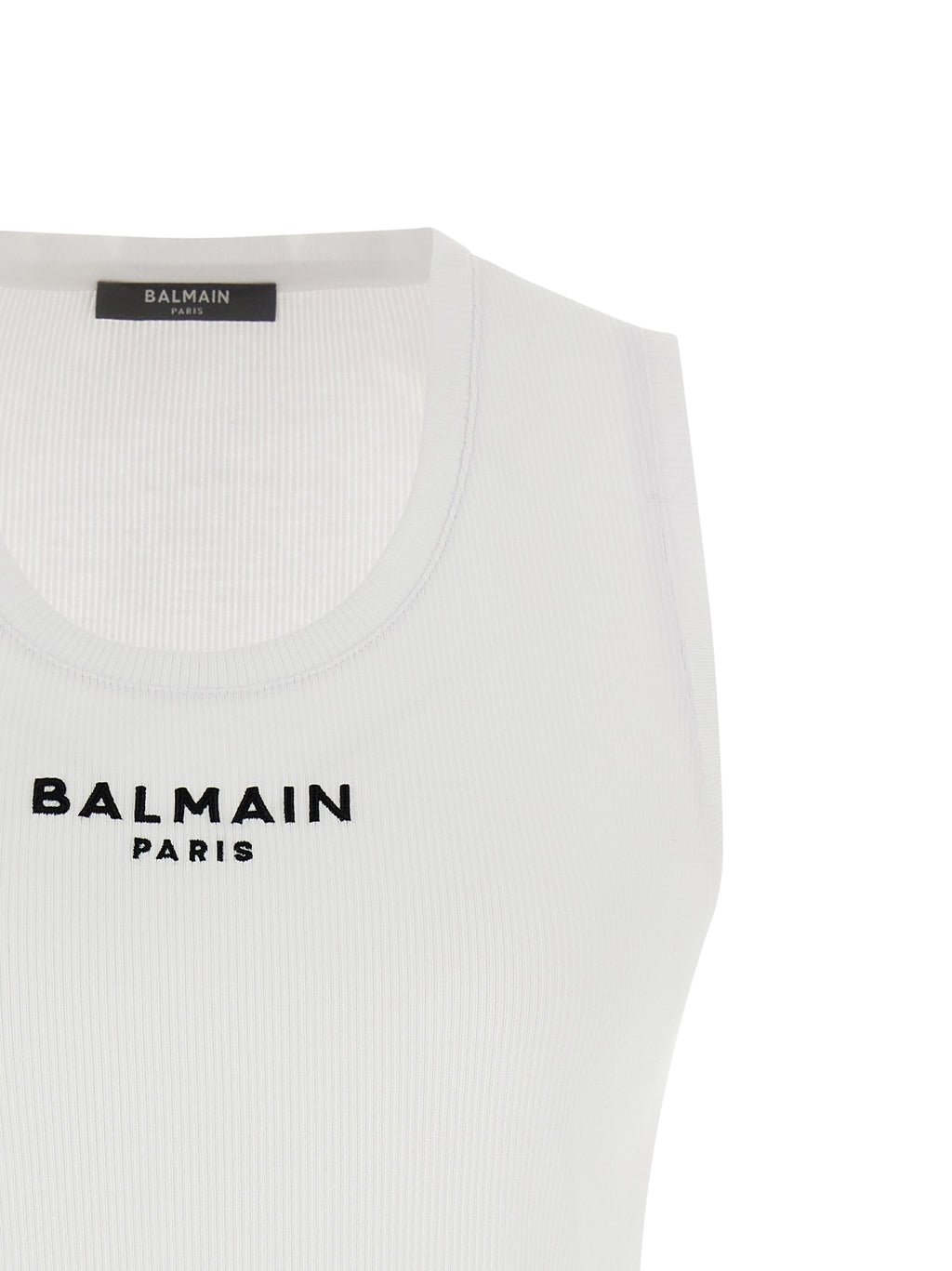 Balmain Weißes ärmelloses Baumwoll-T-Shirt
