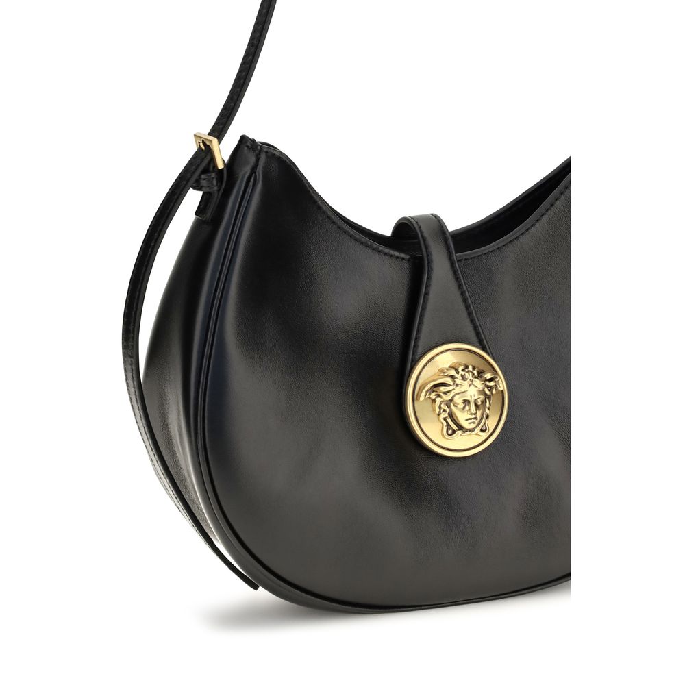 Versace Schwarze Bos Taurus Kalbsleder Schultertasche