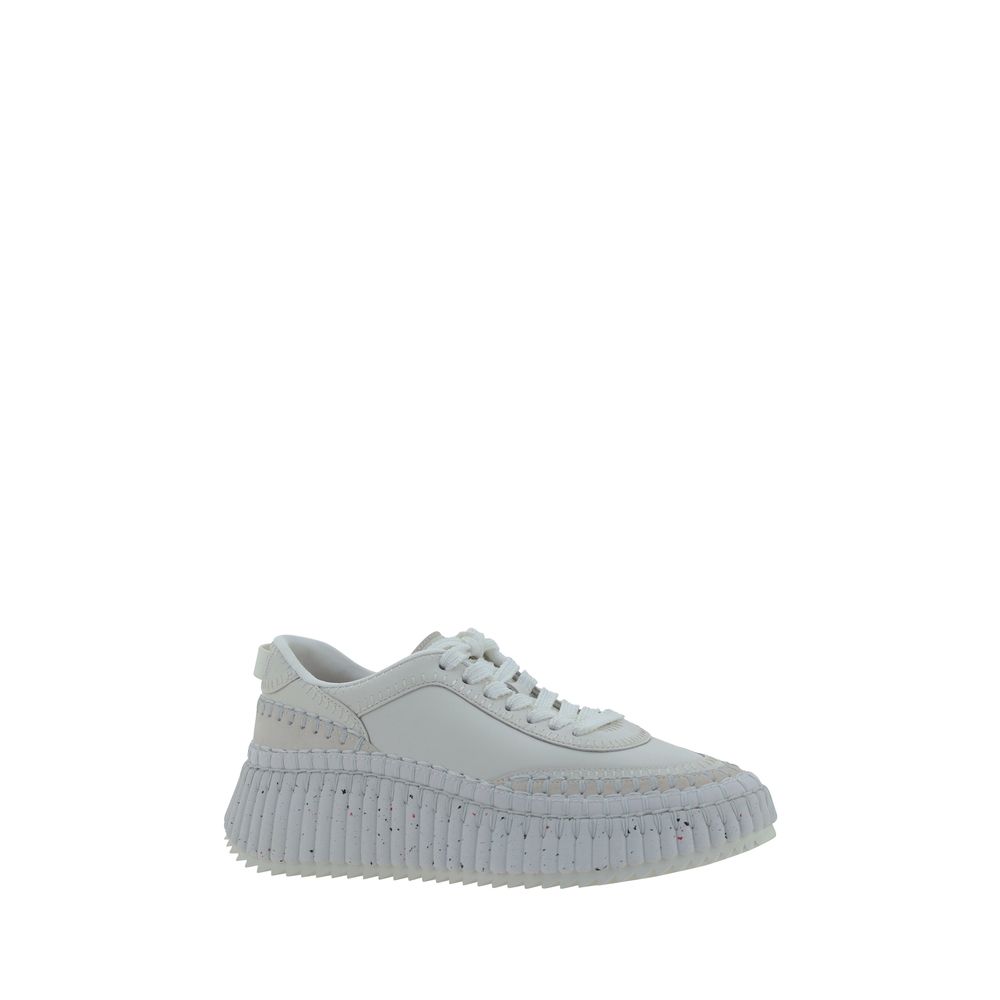 Chloé Weiße Bos Taurus Kalbsleder Plateau-Sneaker