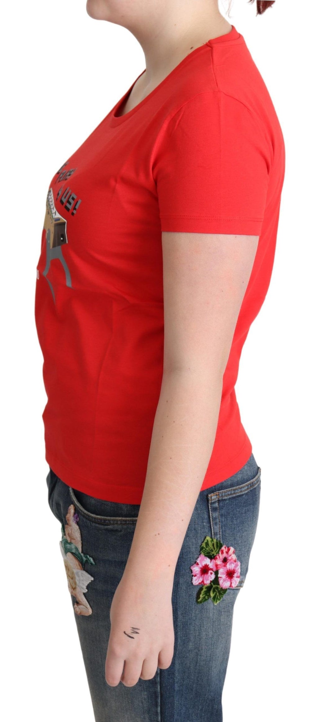 Moschino Rote Baumwolle Come Play 4 Us Print Tops Bluse T-shirt