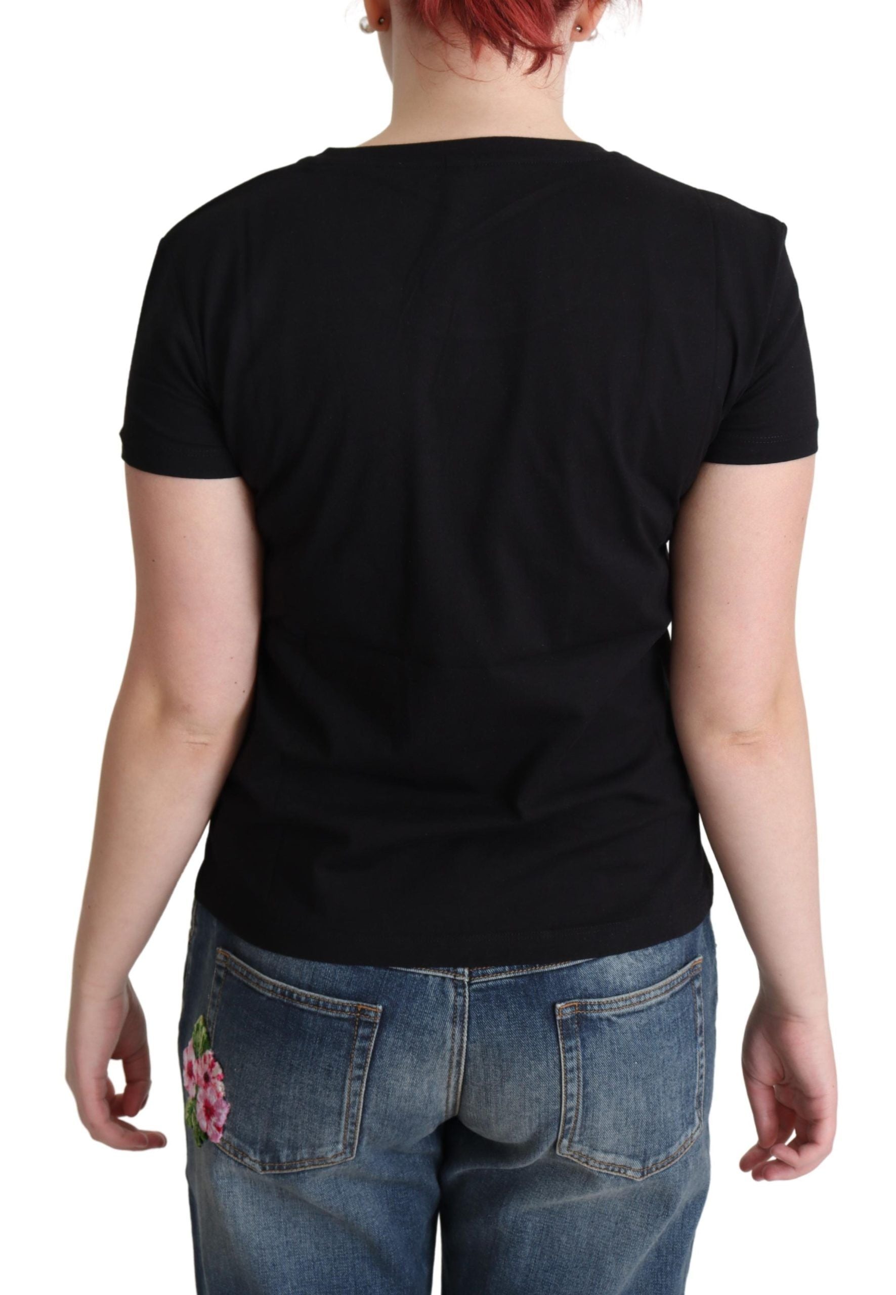 Moschino Schwarzes Baumwoll-T-Shirt Come Play 4 Us Print Tops