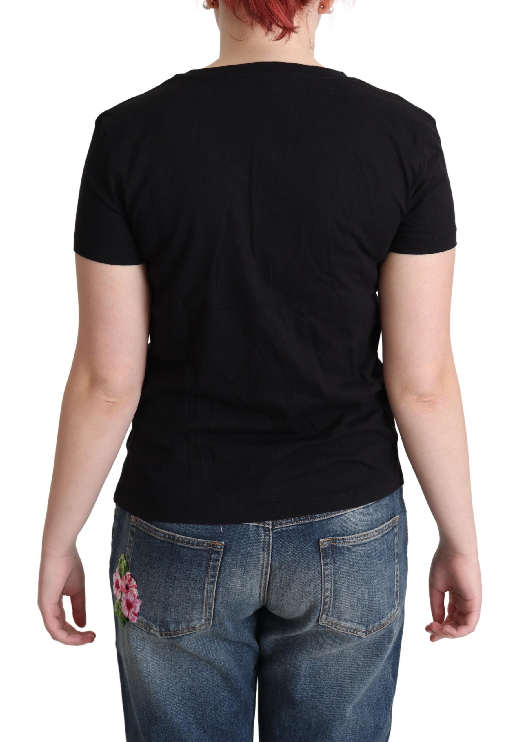 Moschino Schwarzes bedrucktes Baumwoll-T-Shirt mit kurzen Ärmeln