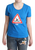 Moschino Blaues Triangel-T-Shirt mit grafischer Darstellung aus Baumwolle zum Schwimmen