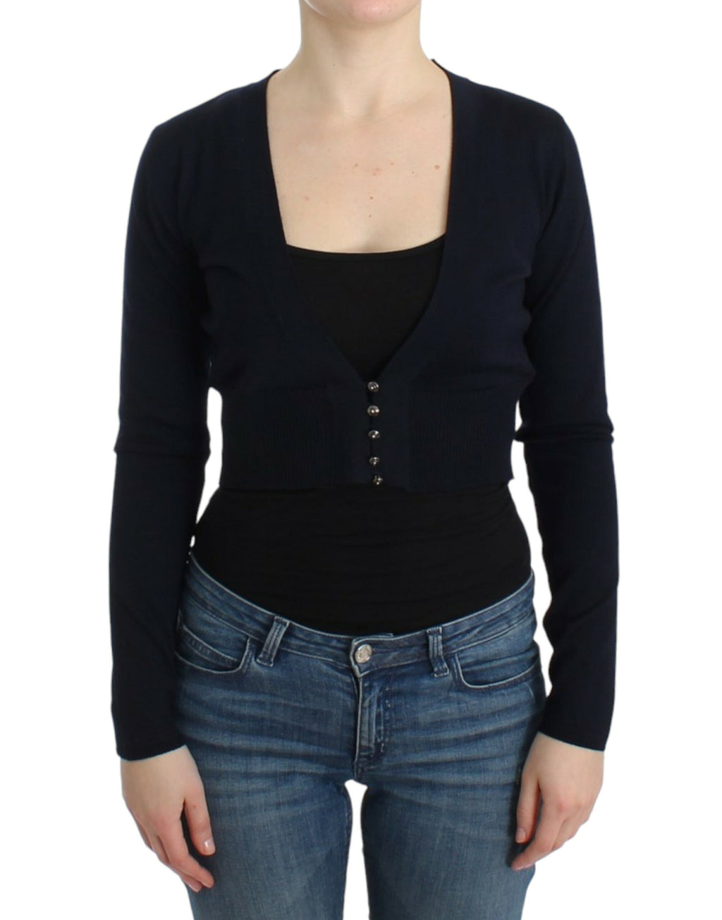 Cavalli Schwarze Strickjacke aus Wolle in Kurzform