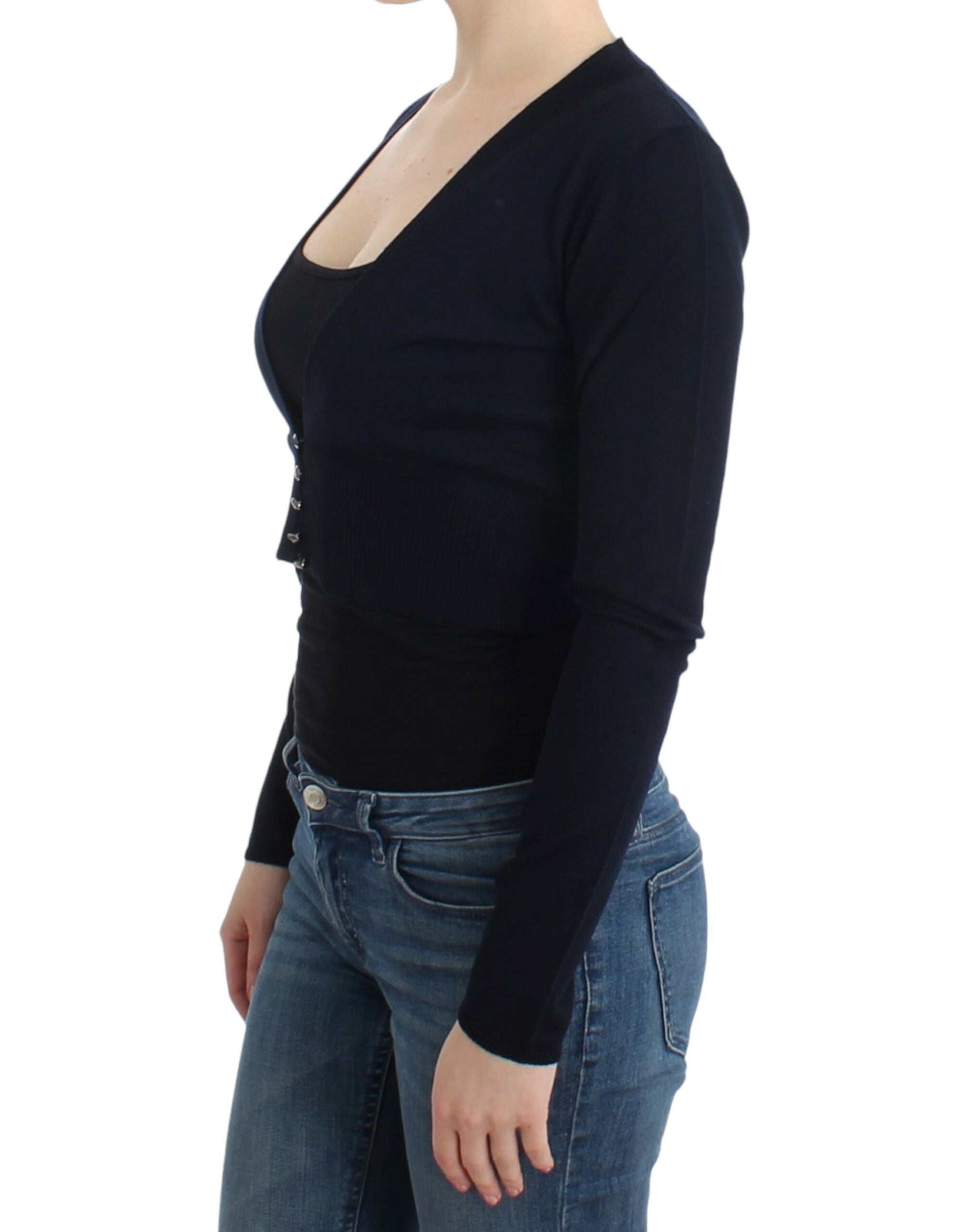 Cavalli Schwarze Strickjacke aus Wolle in Kurzform