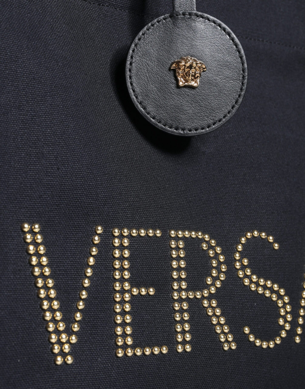 Versace Schwarze Top Handle Canvas Leder Logo Crossbody Tote Bag