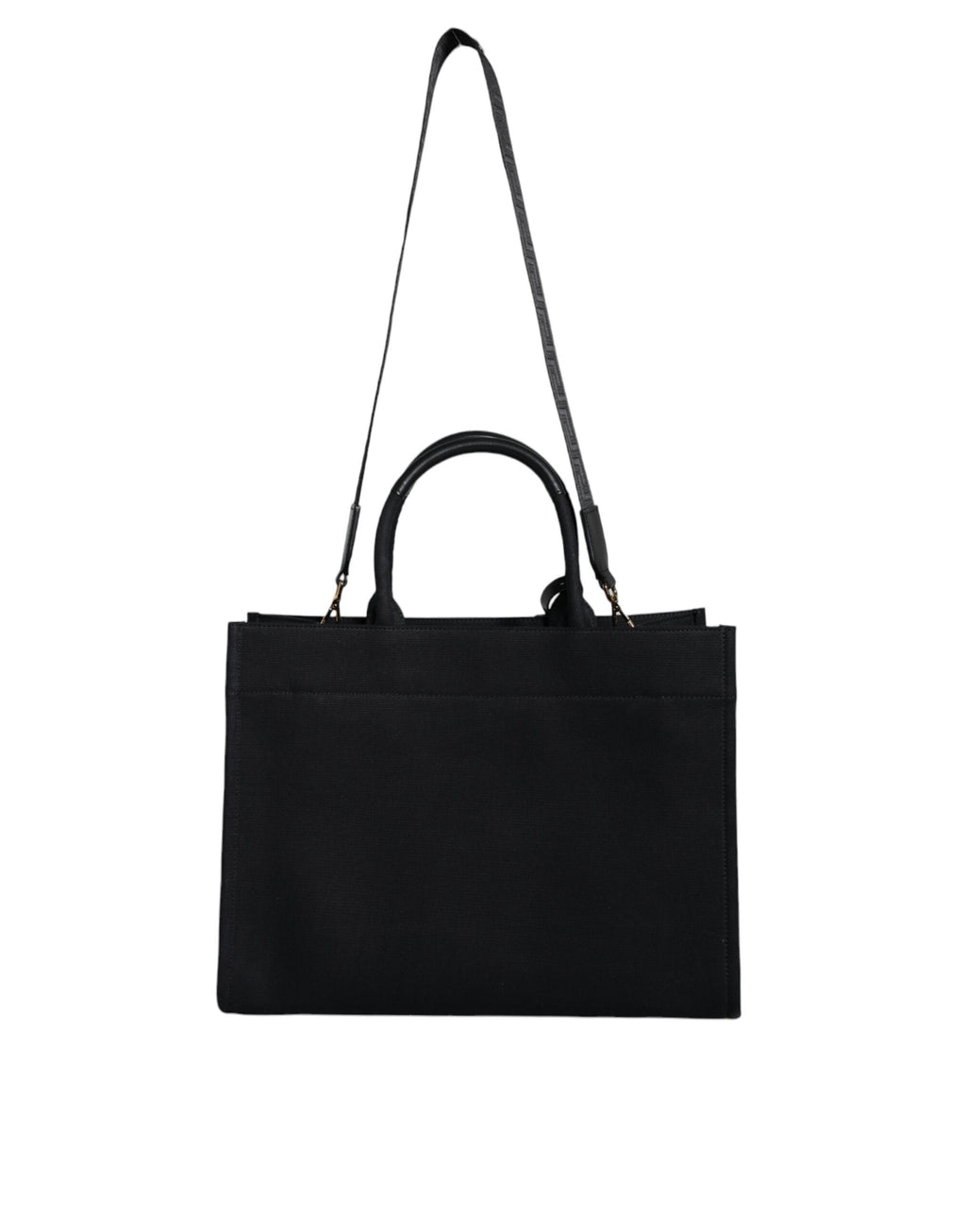Versace Schwarze Top Handle Canvas Leder Logo Crossbody Tote Bag
