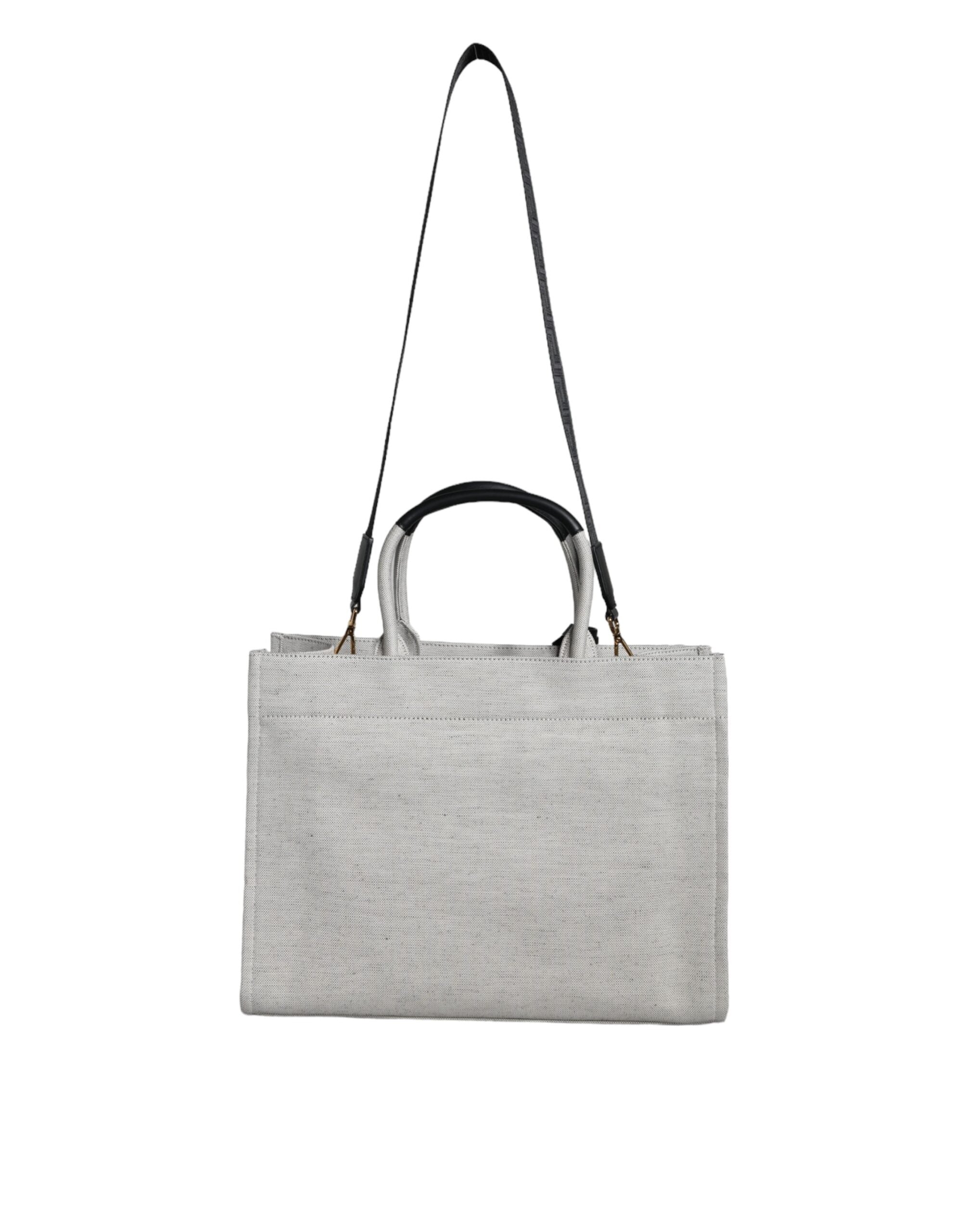 Versace Weiße Top Handle Canvas Leder Logo Crossbody Tote Bag