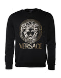 Versace Schwarzes Medusa Fleece-Baumwoll-Rundhals-Sweatshirt Pullover