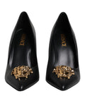Versace Schwarz Leder Logo Plaque High Heels Pumps Schuhe