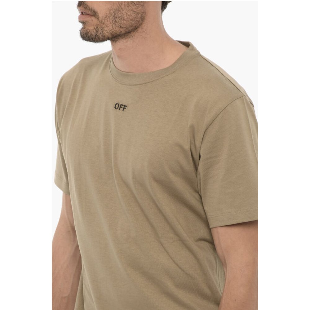 Off-White Slim Fit T-Shirt mit Rundhalsausschnitt und gesticktem Logo