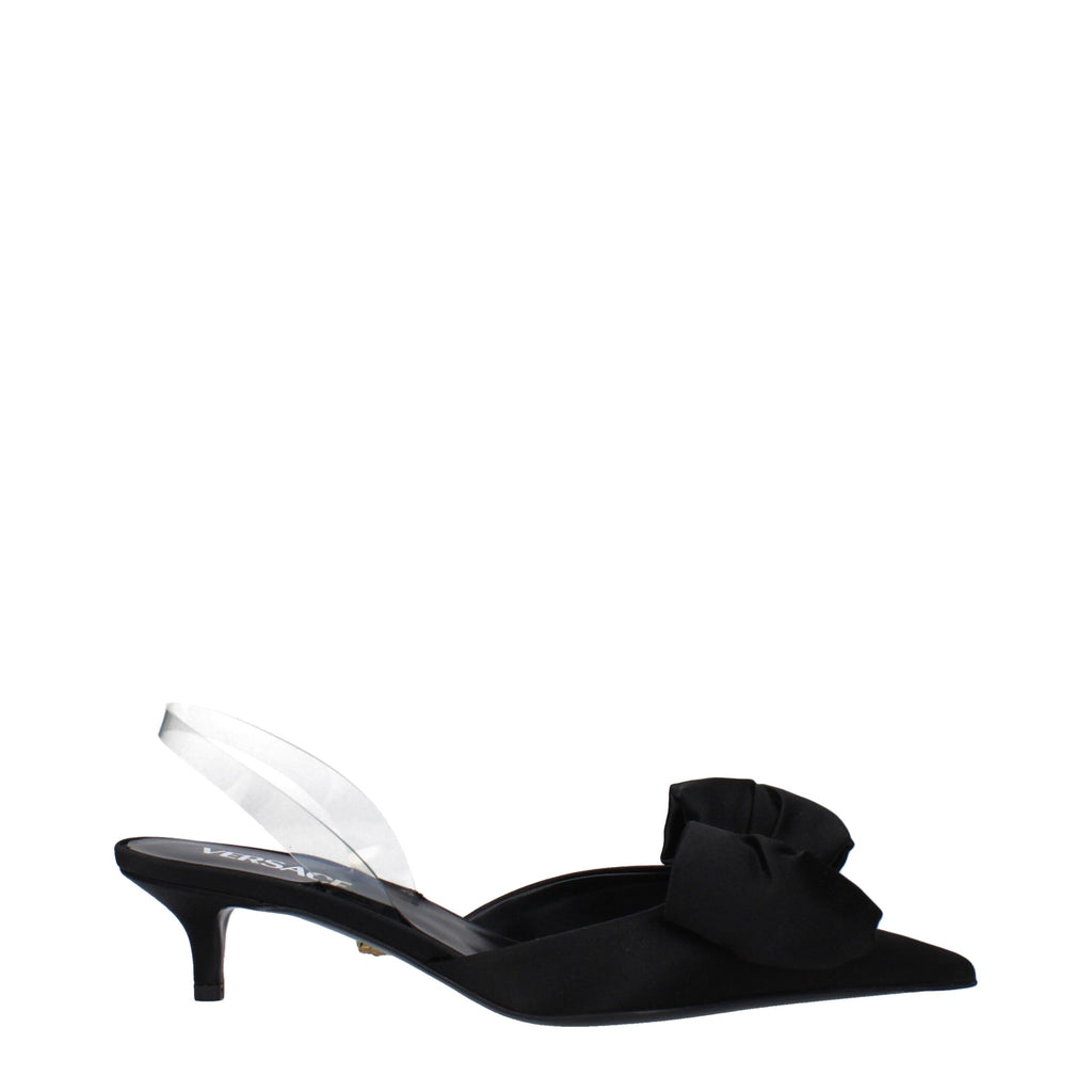 Versace Schwarze Satin-Flachsandalen