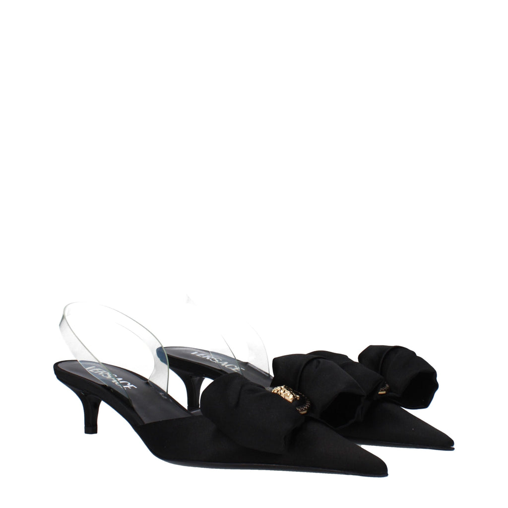 Versace Schwarze Satin-Flachsandalen