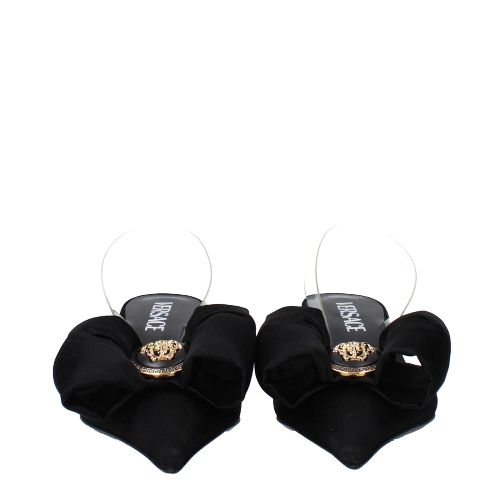 Versace Schwarze Satin-Flachsandalen
