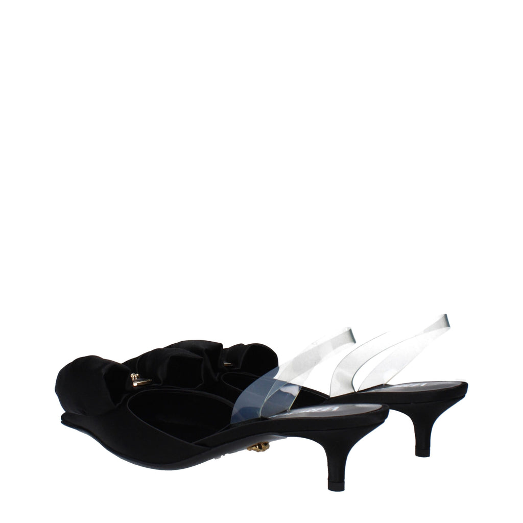 Versace Schwarze Satin-Flachsandalen