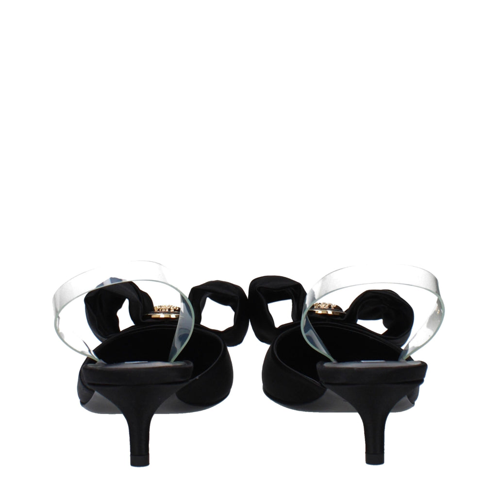 Versace Schwarze Satin-Flachsandalen