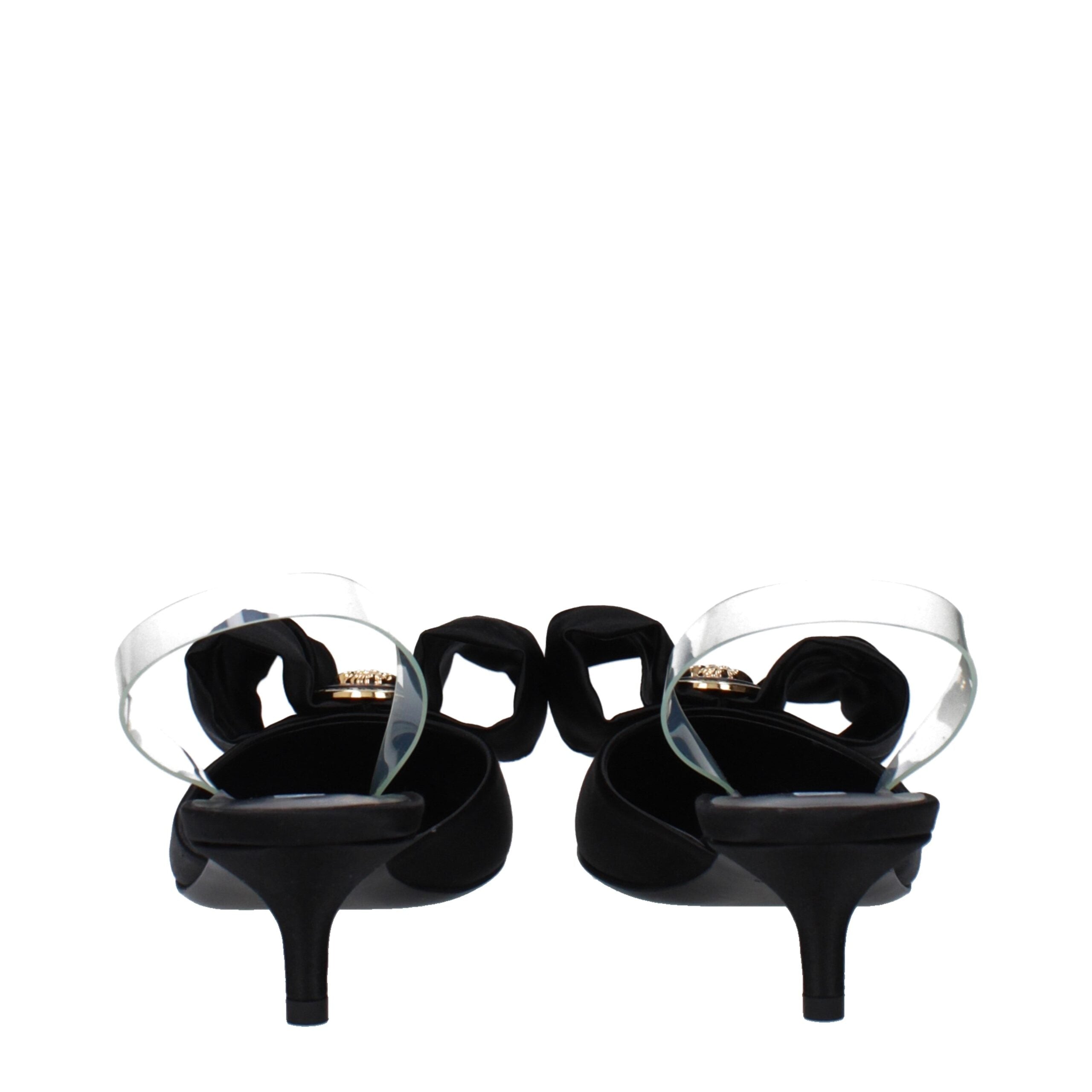 Versace Schwarze Satin-Flachsandalen