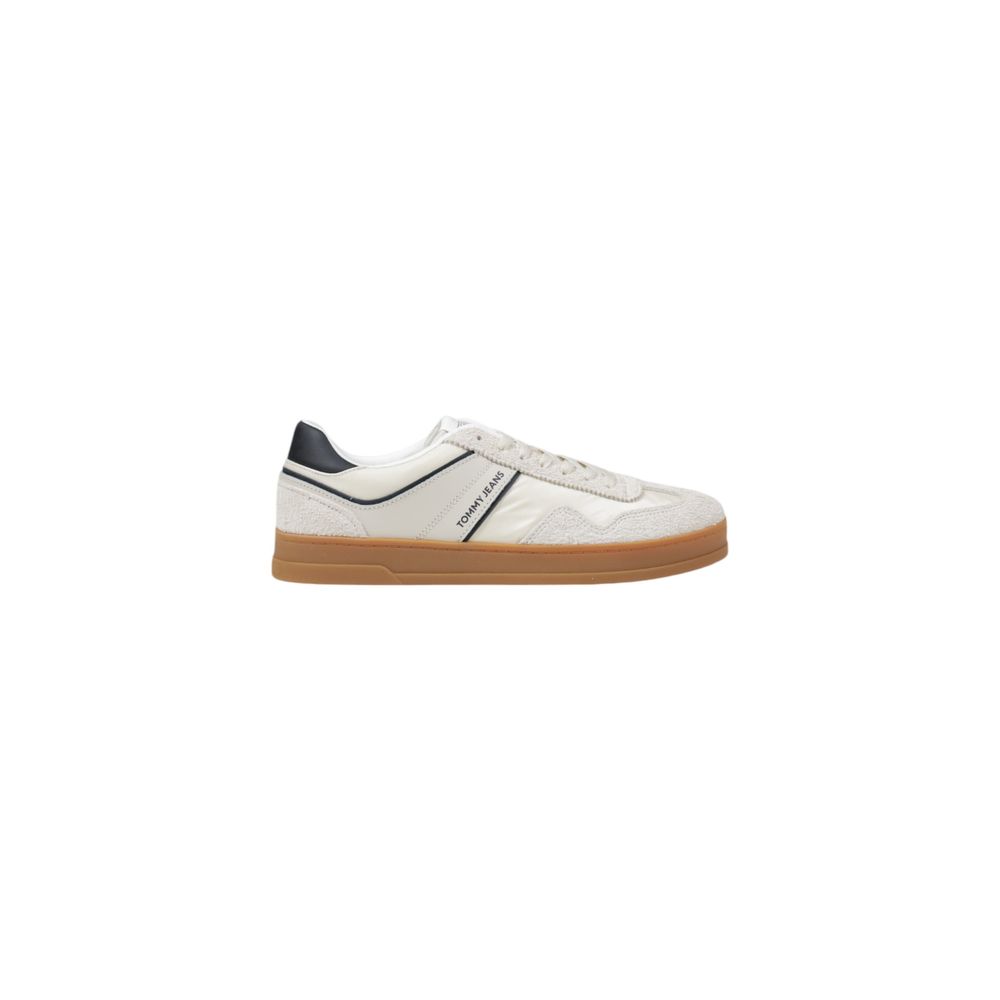 Tommy Hilfiger Jeans Cremefarbene Leder-Sneaker mit niedrigem Schaft