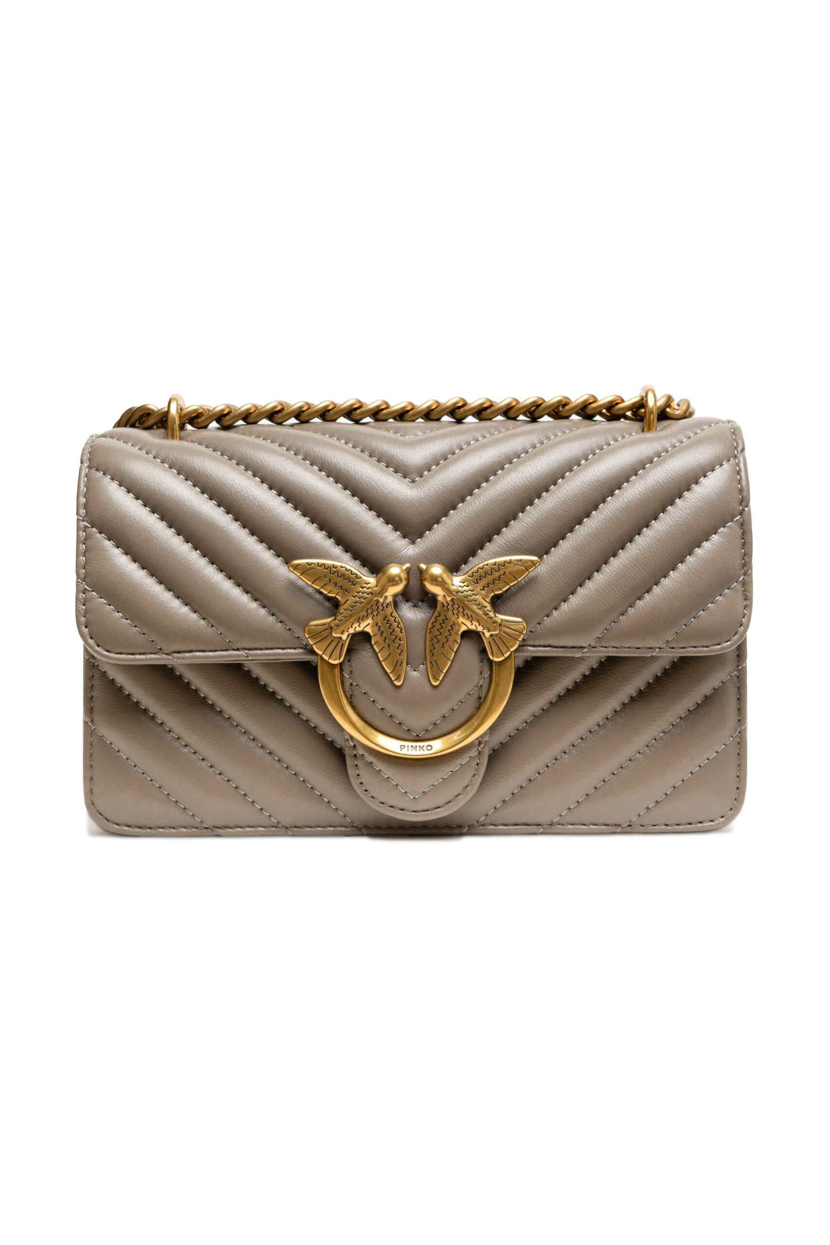 PINKO Graue Leder Love One Mini Umhängetasche
