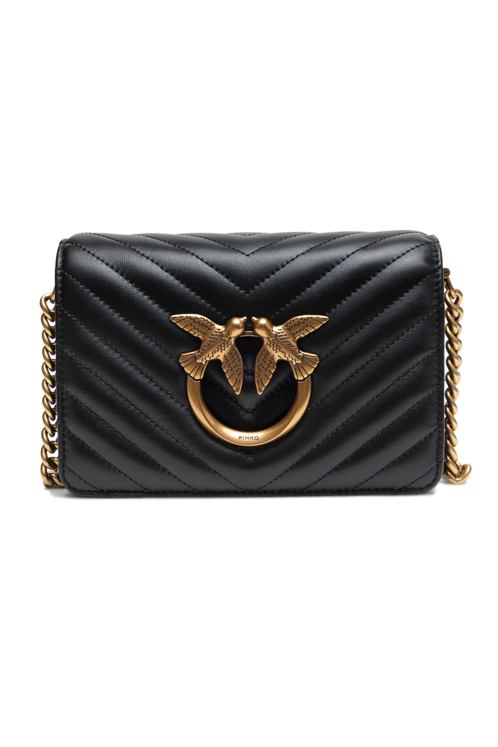PINKO Schwarze Leder Love Click Mini Umhängetasche