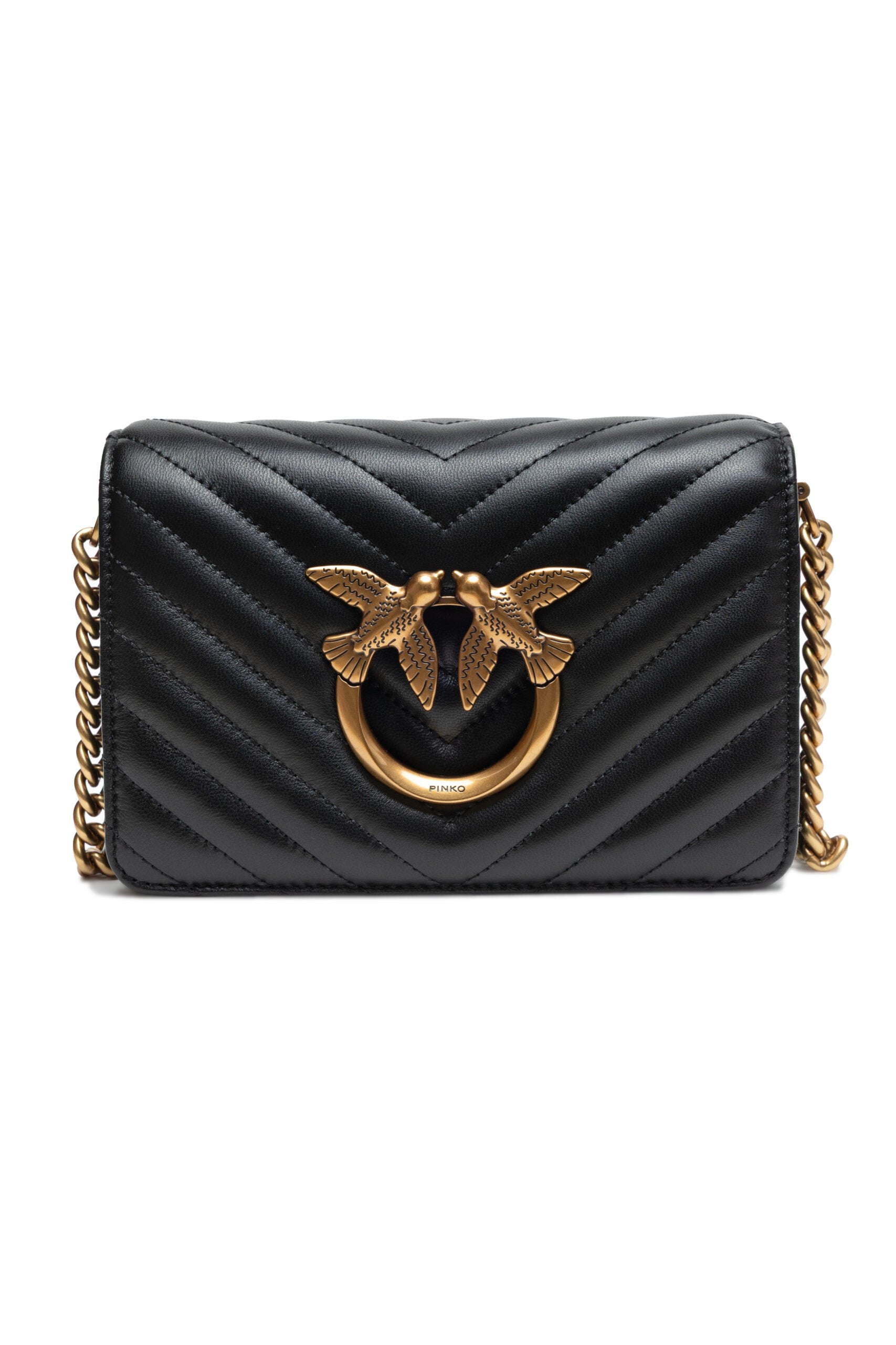 PINKO Schwarze Leder Love Click Mini Umhängetasche