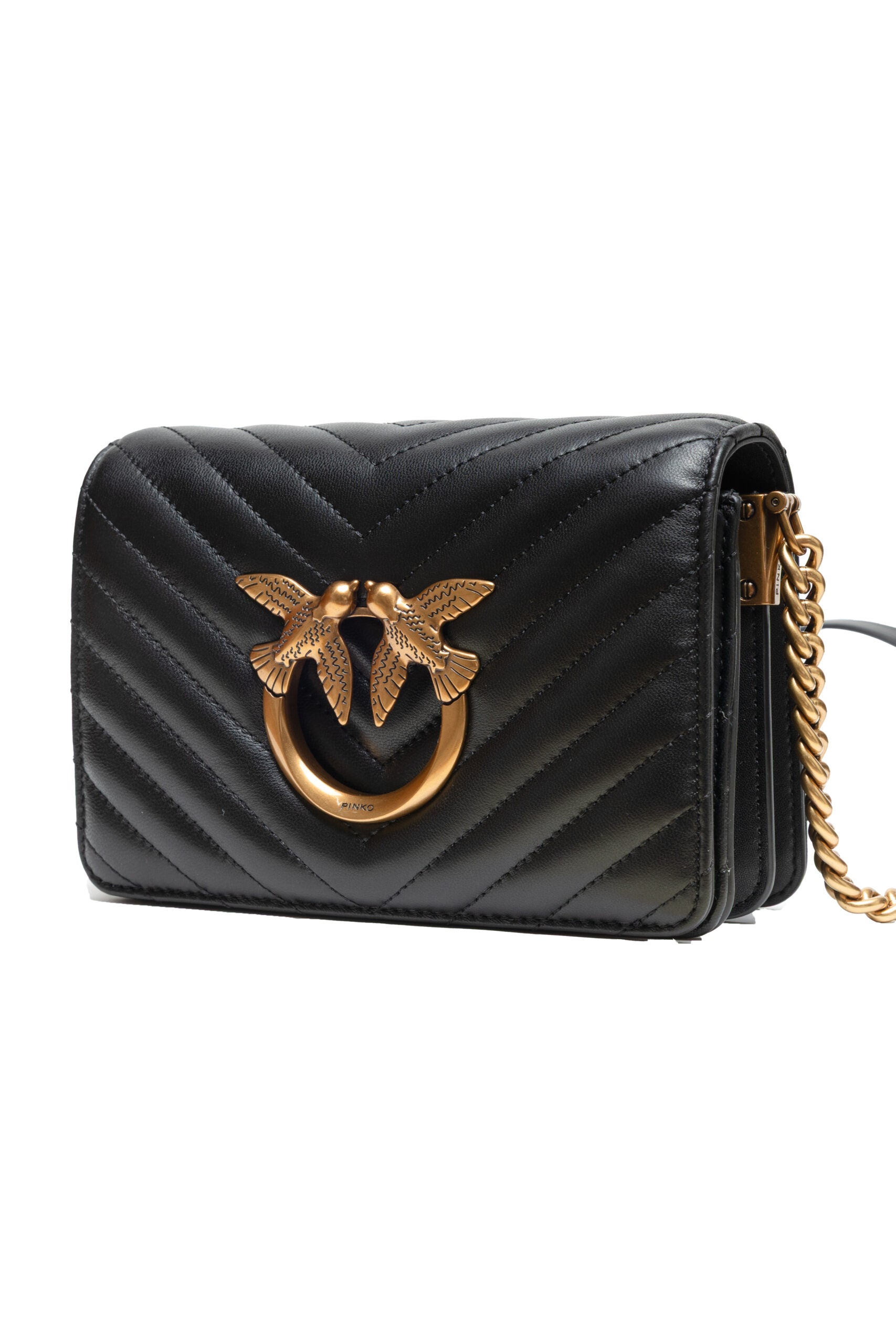 PINKO Schwarze Leder Love Click Mini Umhängetasche