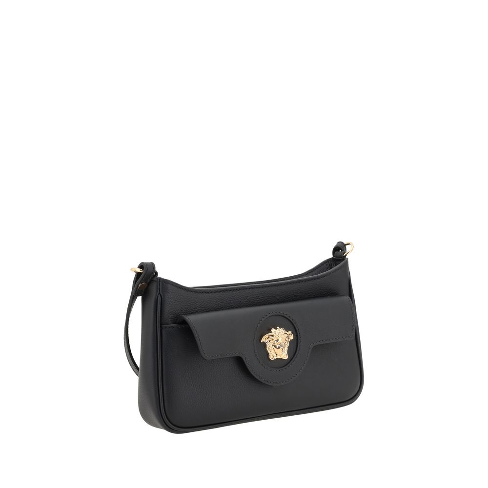 Versace Schwarze Bos Taurus Kalbsleder Schultertasche